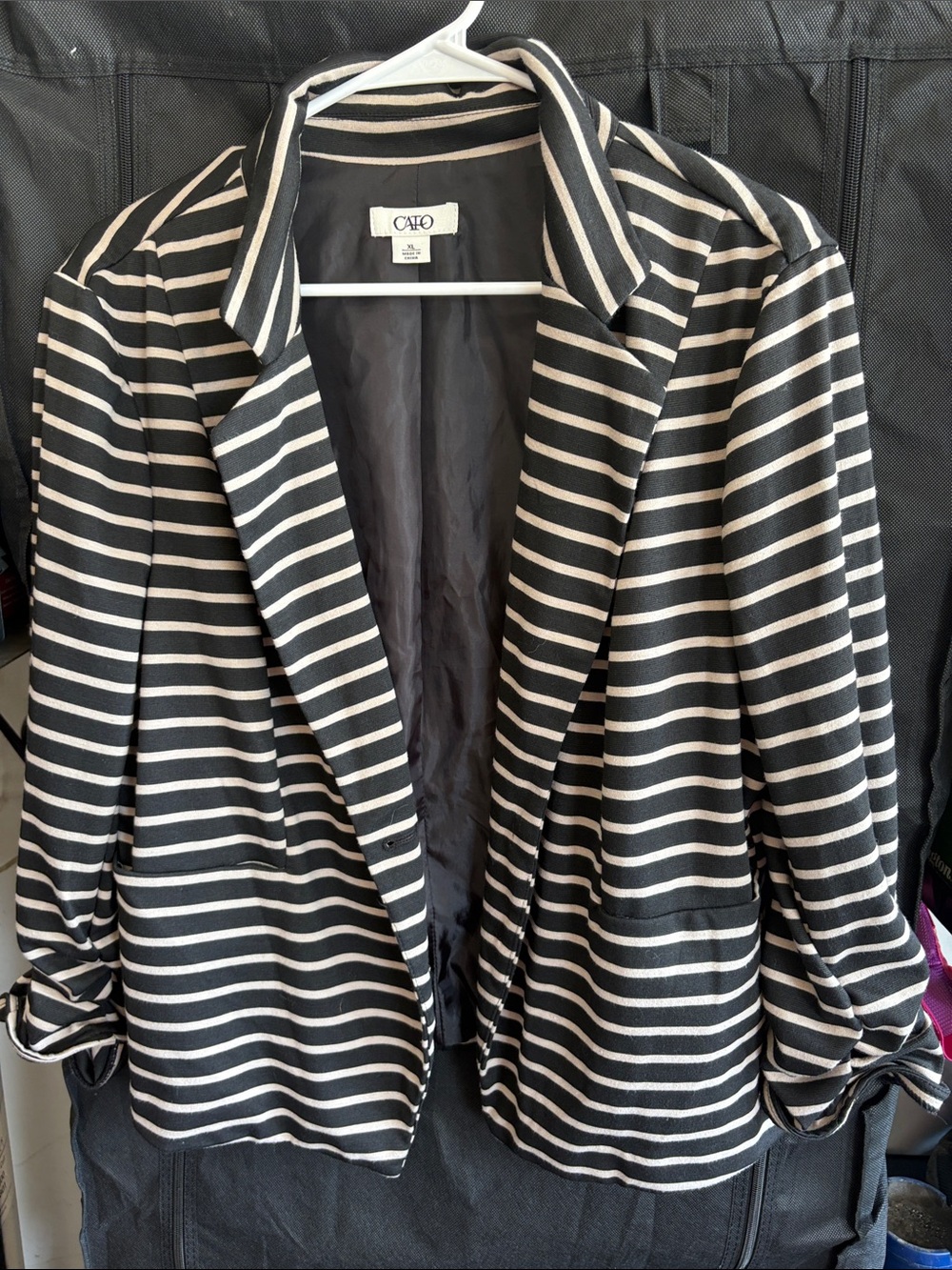 Cato Black and White Striped Open-Front Blazer